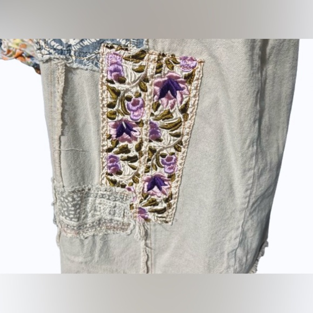 100% Cotton POL Patchwork Denim Dress Vest Boho Floral Embroidered Boho Cottage - Picture 13 of 16